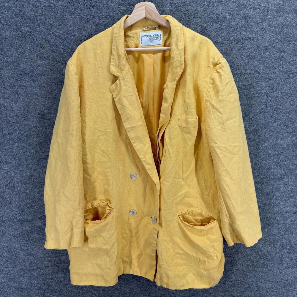International Scene Blazer Women XL Yellow Button Up Collared Long Sleeve